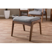 Baxton Studio BBT5266-Grey-Stool-XD45 Roxy Mid-Century Modern Walnut Wood Finishing and Grey Fabric Upholstered Ottoman